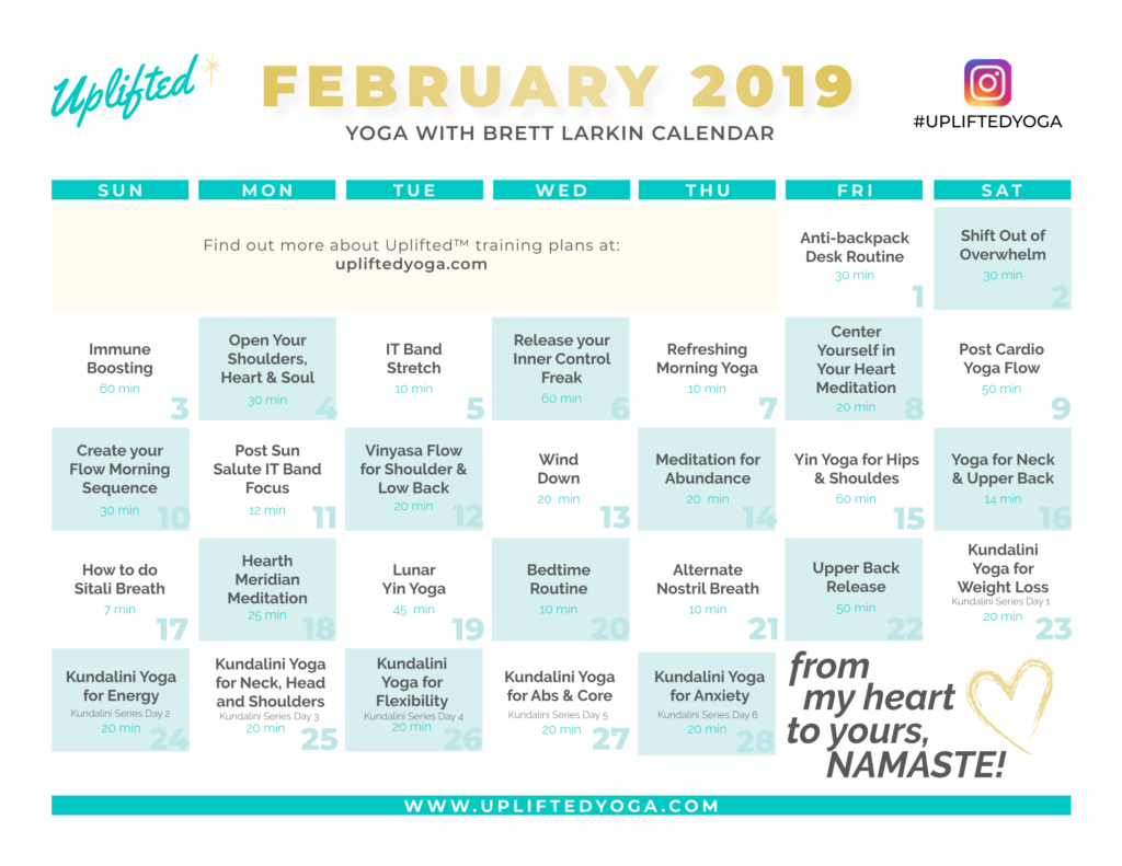 February 2019 Calendar Brett Larkin Yoga Brett Larkin Yoga - 