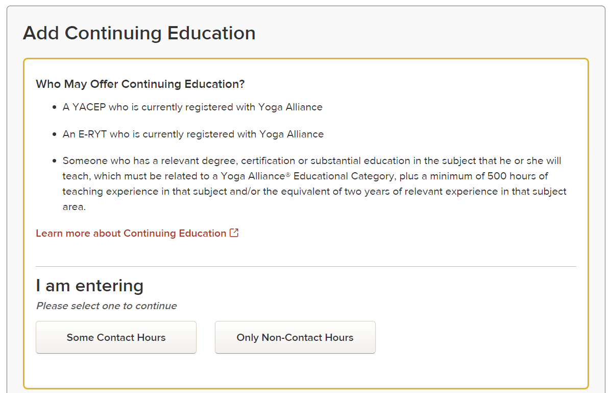 add continuing education not listed on yoga alliance