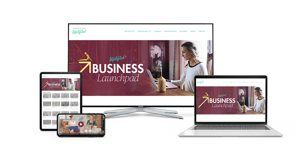 Yoga Business Launchpad course shown on multiple devices