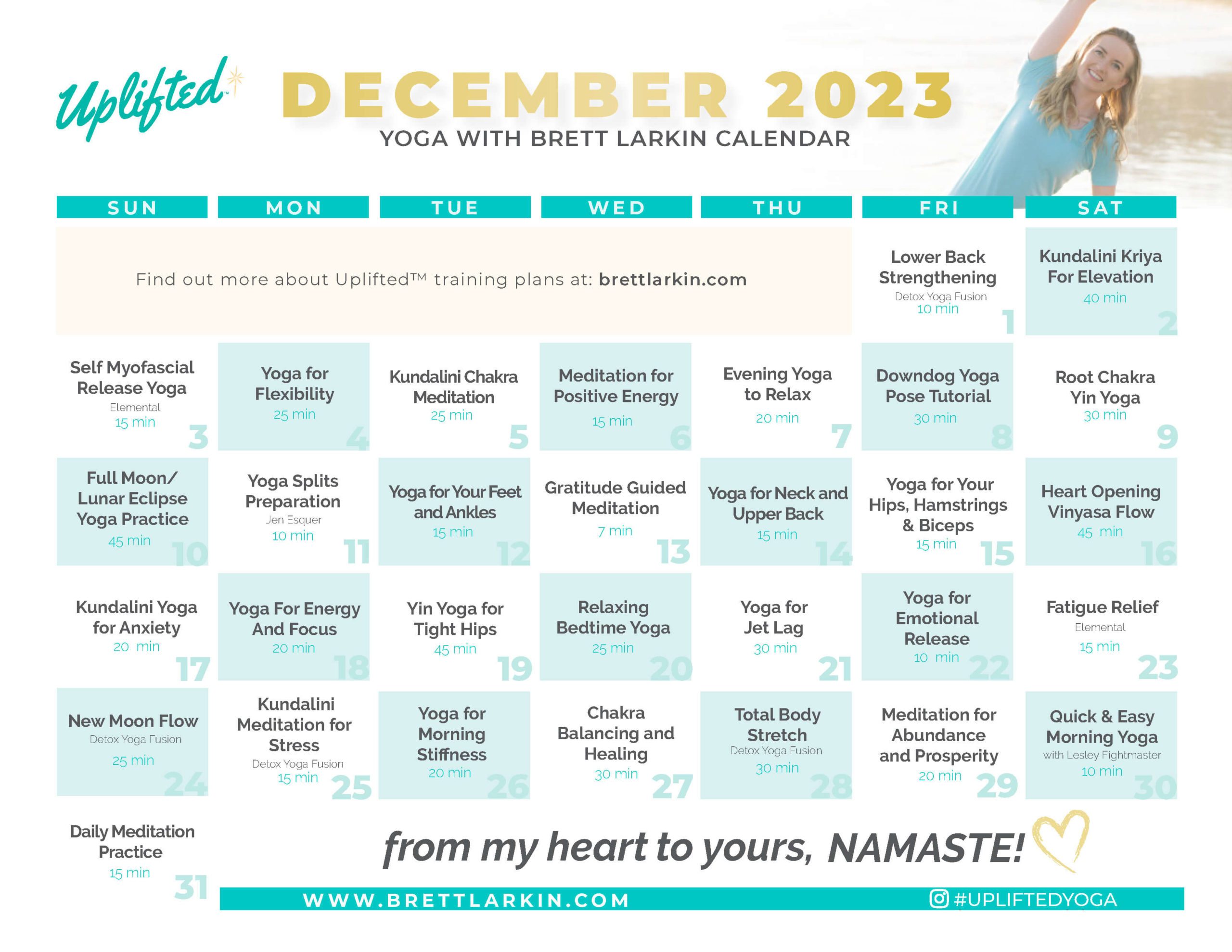 yoga calendar december 2023
