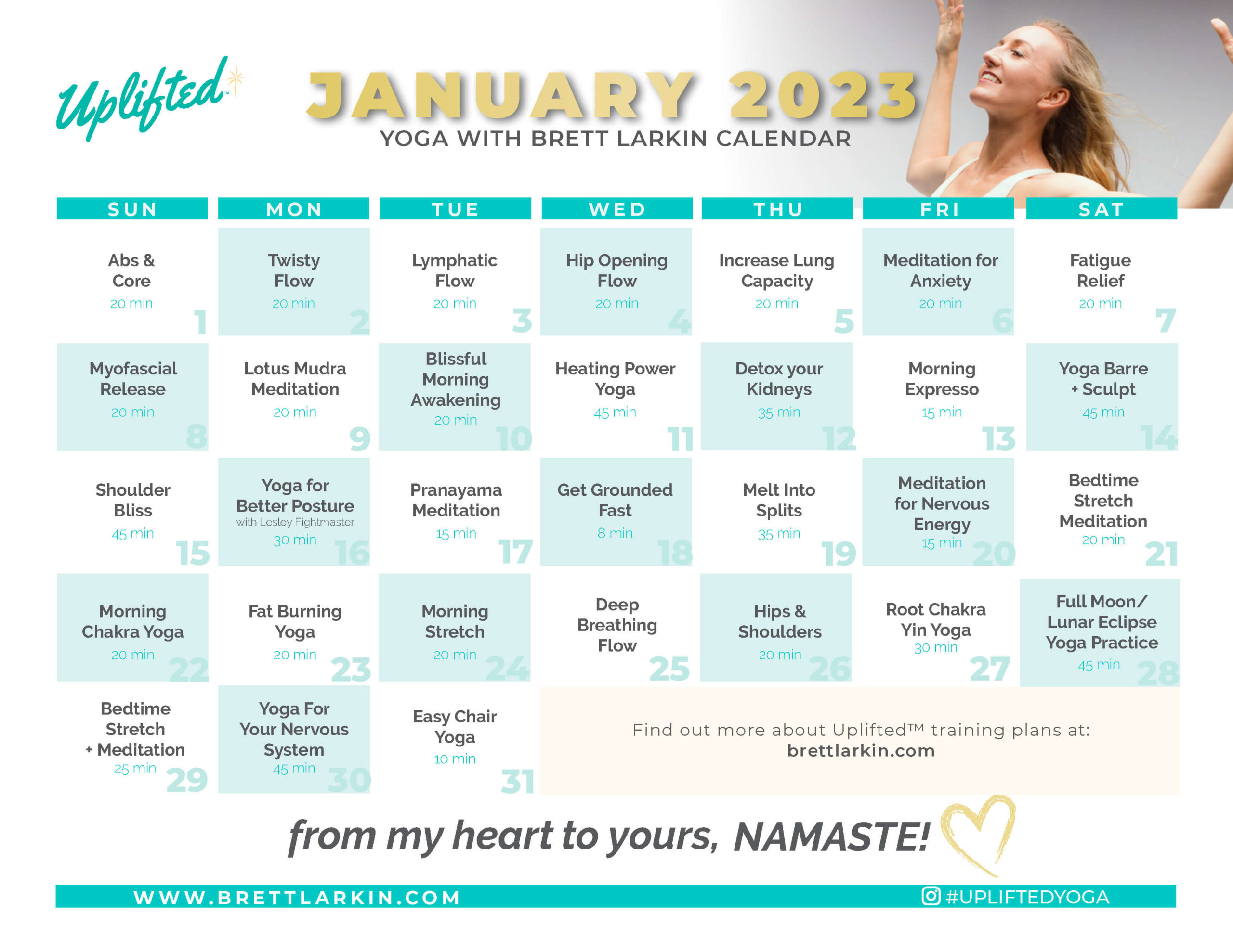 yoga calendar january 2023