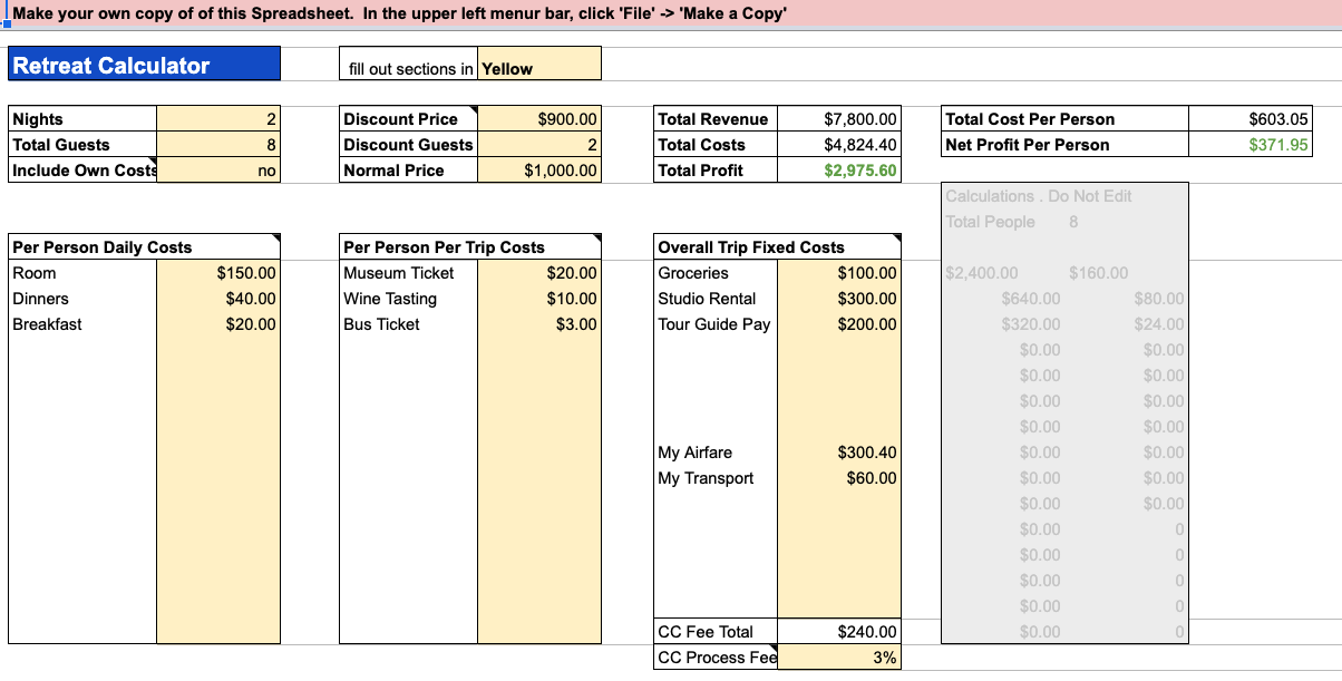 Retreat Calculator Image