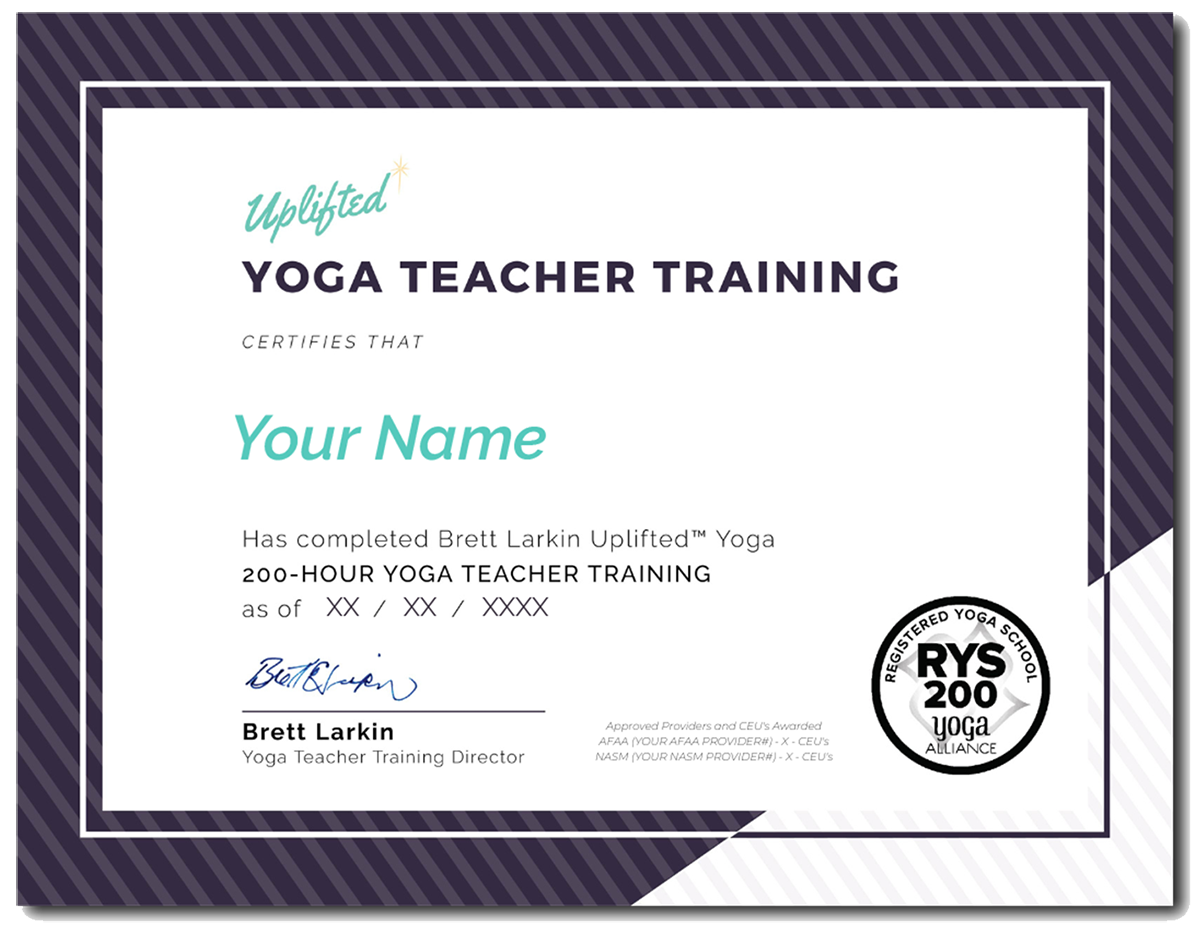 Uplifted Yoga Teacher Training Graduation Certificate