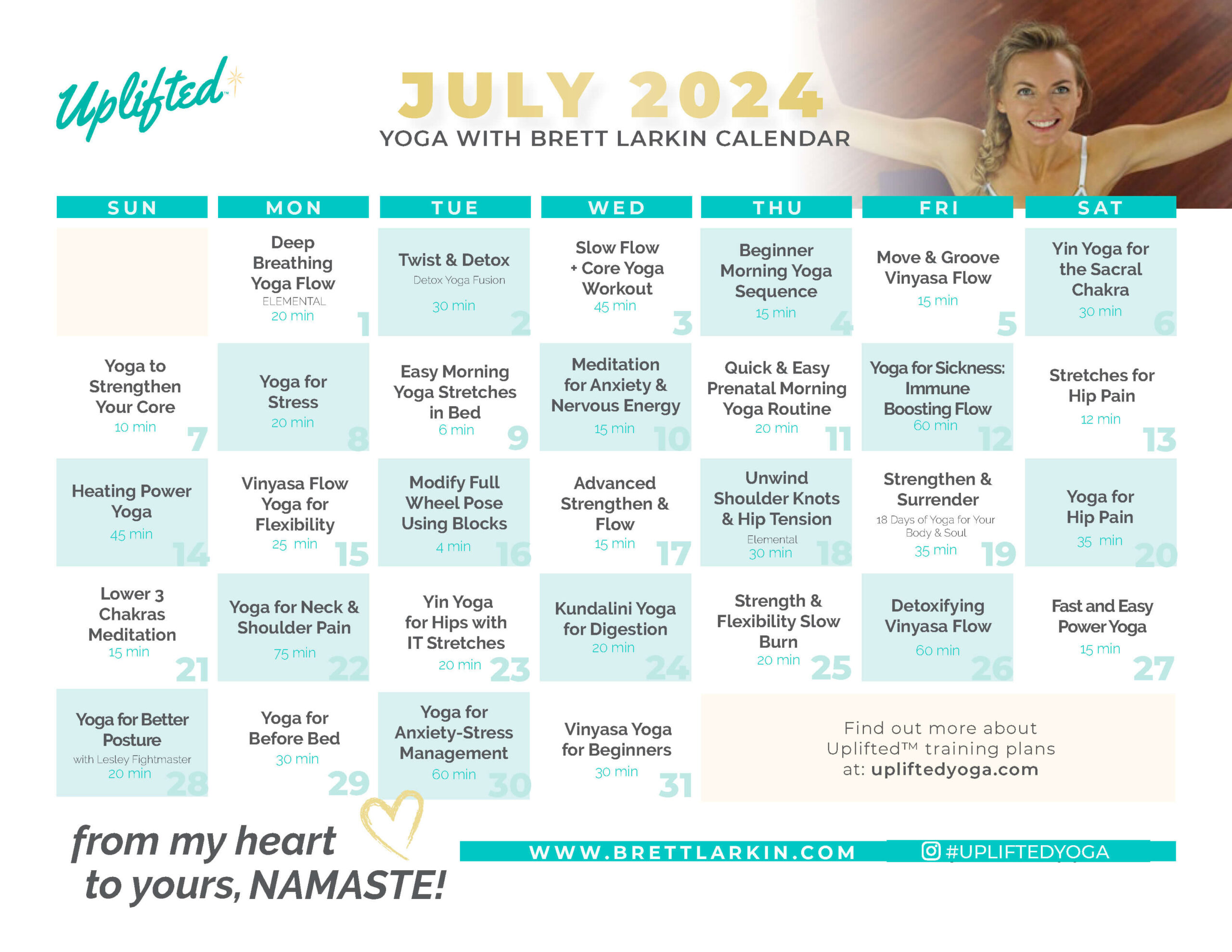 July 2024 Yoga Calendar Uplifted Yoga Brett Larkin Yoga