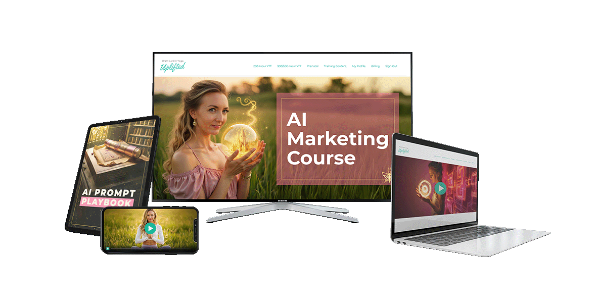 AI Marketing Course for Yogis shown on multiple devices