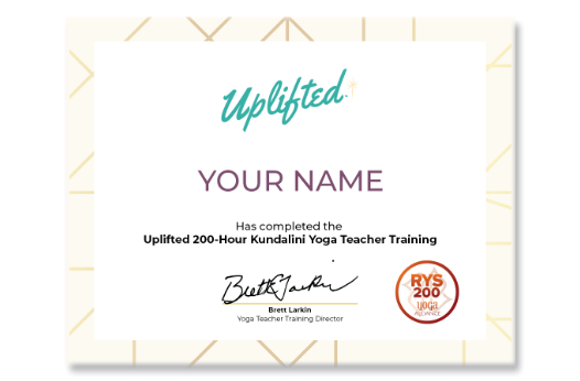 Yoga Alliance RYS 200 certificate for 200-hour online Kundalini yoga teacher training graduates