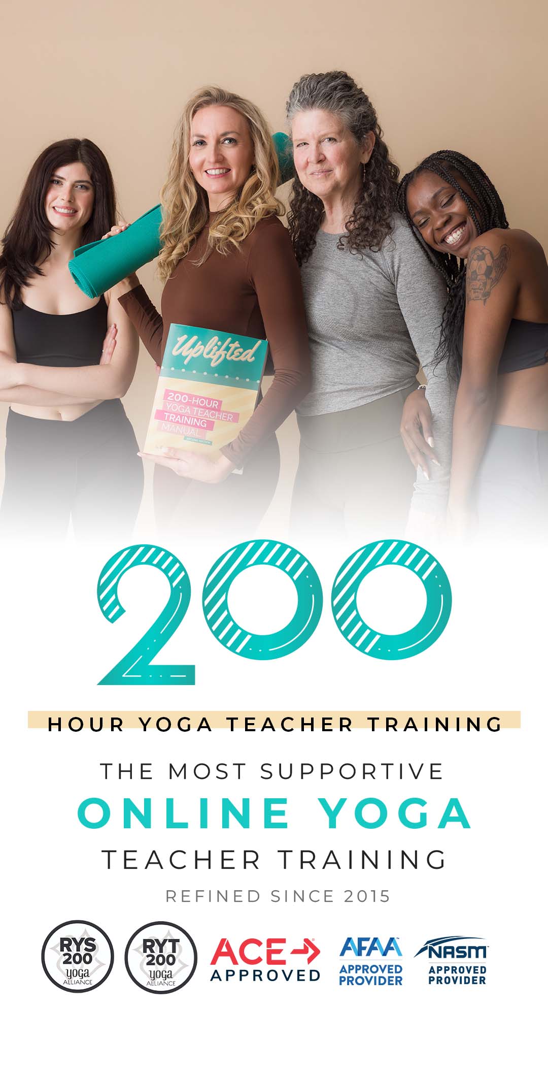 Brett Larkin Uplifted 200-hour yoga teacher training. The leading online yoga teacher training since 2015. RYT and RYS 200 Yoga Alliance approved, ACE approved, AFAA approved provider, and NASM approved provider.