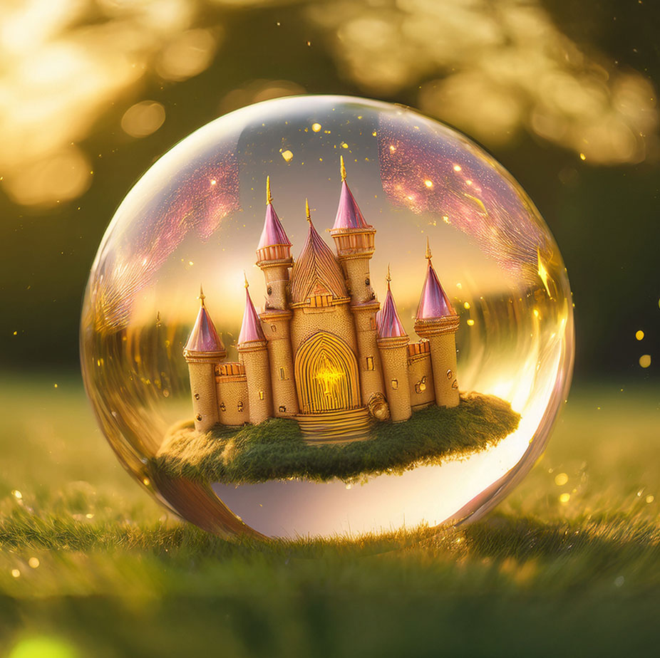 AI Business Systems for Yoga Teachers Glowing castle inside a crystal sphere representing AI automation, business systems, and scalable growth for yoga entrepreneurs.